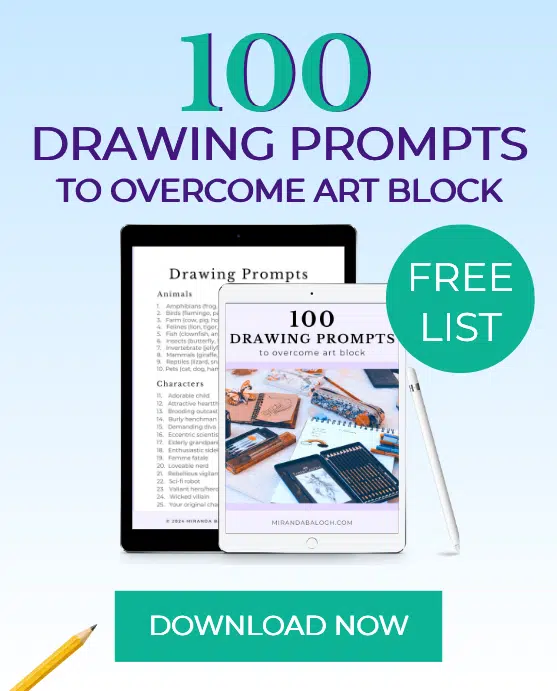 Get 100 drawing and painting prompts to overcome art block. If you're in a creative rut or you have a fear of the blank page, these creative prompts will help you unlock your imagination so you can reclaim your creativity and start creating art again.
