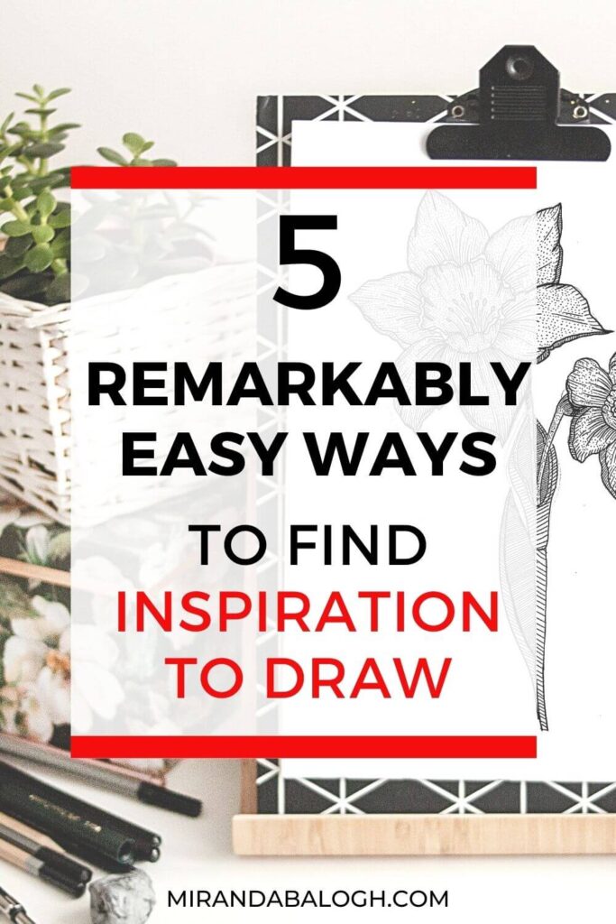 Don’t know what to draw? Looking for drawing inspiration? Then click here to get a list of creative drawing ideas to help you create easy sketches and interesting drawings. You’ll also learn how to find inspiration to draw so that you’ll never run out of drawing ideas! #drawinginspiration #whattodraw #artdrawingideas