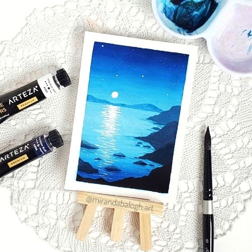 Blue Ocean Gouache Painting by Miranda Balogh