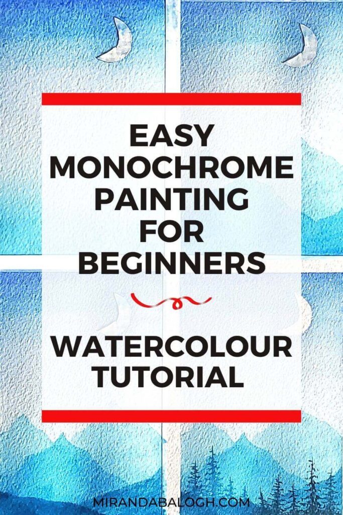 Click here to learn how to paint a monochrome painting by following this simple step-by-step tutorial. This easy monochrome painting for beginners will teach you how to use one colour to create a blue monochrome painting landscape. Moreover, you’ll improve your monochrome watercolour paintings by learning about gradients, tonal values, and atmospheric perspective. So click here to explore new painting ideas.