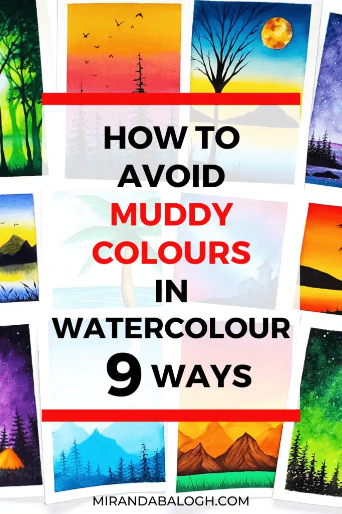 In watercolour, you get muddy colours when the pigments look dull, opaque, and lifeless. It’s one of the most common beginner watercolour mistakes, so don’t worry if this happens to you. In fact, avoiding muddy colours in watercolour is easy if you know the right strategies. So check out this article to learn about the best colour mixing tips and colour theory basics to learn how to keep watercolour from getting muddy.