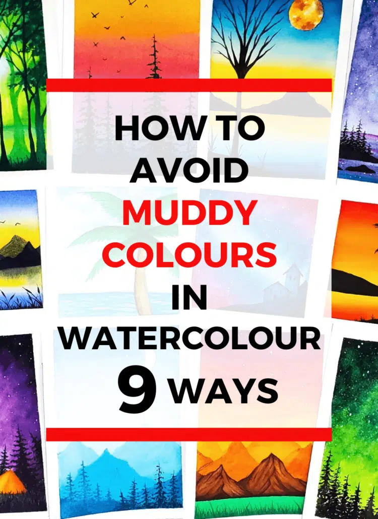 In watercolour, you get muddy colours when the pigments look dull, opaque, and lifeless. It’s one of the most common beginner watercolour mistakes, so don’t worry if this happens to you. In fact, avoiding muddy colours in watercolour is easy if you know the right strategies. So check out this article to learn about the best colour mixing tips and colour theory basics to learn how to keep watercolour from getting muddy.