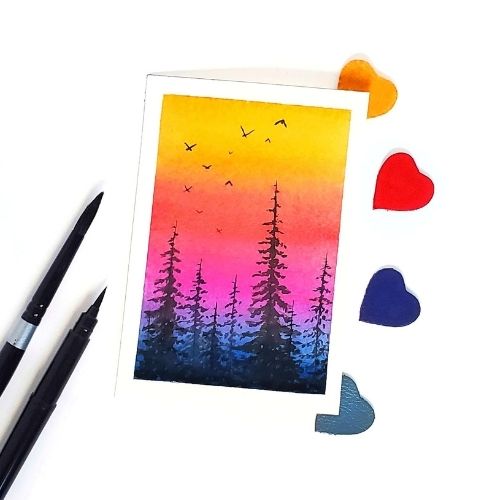 Watercolour Variegated Sunset Painting by Miranda Balogh