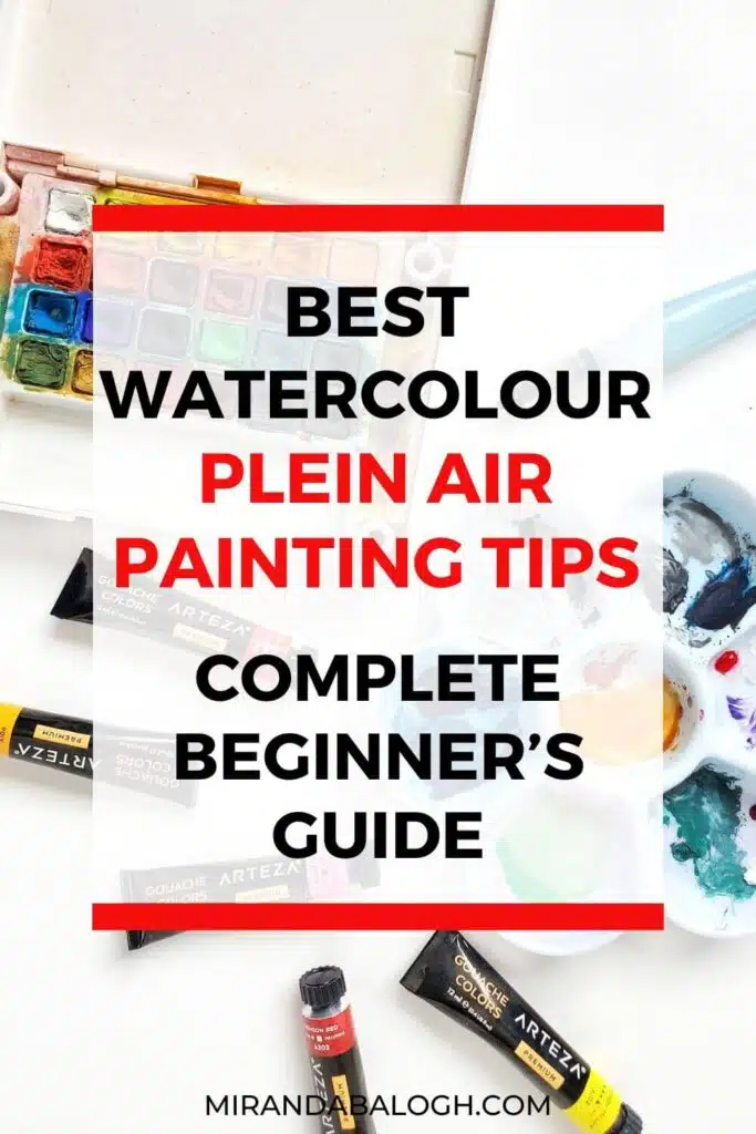 Check out this beginner’s guide to plein air painting to learn how to paint outside. This complete guide teaches you how to start plein air painting, the art supplies you’ll need, how to set up your equipment, and it gives you the best plein air tips to help you paint outdoors successfully. So use these plein air painting ideas the next time you go outside to paint nature!