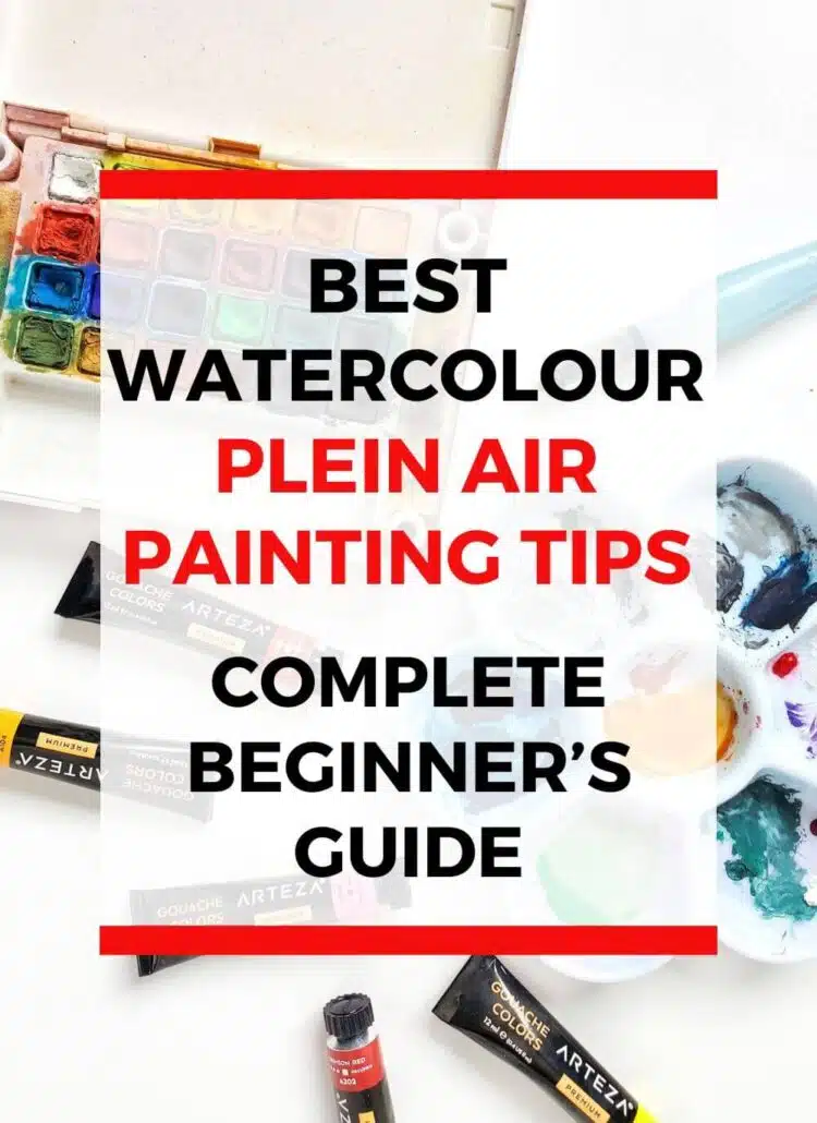 Check out this beginner’s guide to plein air painting to learn how to paint outside. This complete guide teaches you how to start plein air painting, the art supplies you’ll need, how to set up your equipment, and it gives you the best plein air tips to help you paint outdoors successfully. So use these plein air painting ideas the next time you go outside to paint nature!