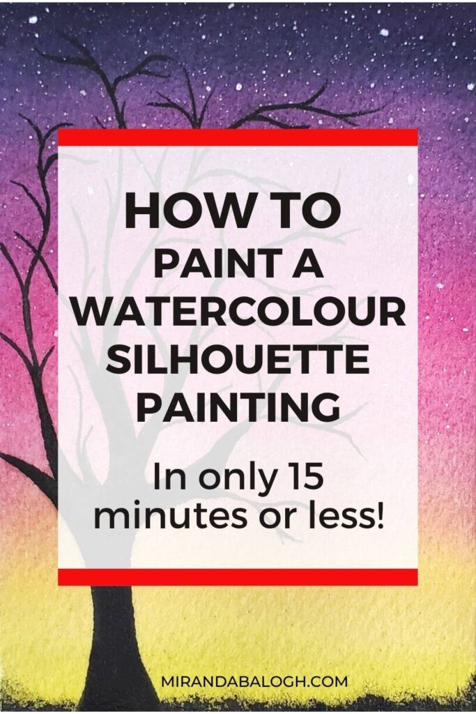 Learn how to paint an easy silhouette painting for beginners by following this step-by-step silhouette art tutorial. In it, you’ll be shown how to paint a watercolour silhouette sunset with a tree. As well, you’ll learn all about the best painting techniques, which art supplies you’ll need, and the best watercolour paints to use. So save this pin for future reference when you’re ready to create.