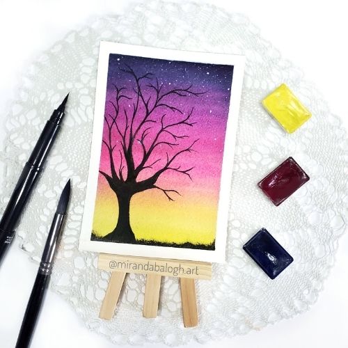 Enjoy this watercolour silhouette painting tutorial with step-by-step instructions and reference images. This sunset watercolour tutorial was created by Miranda Balogh, an online educator and art instructor.