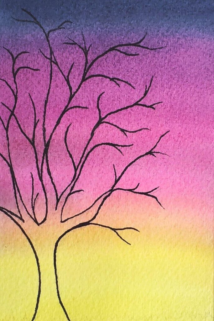 Learn how to paint a sunset watercolour silhouette painting by following this simple step-by-step tutorial for beginners. This watercolour tutorial was created by Miranda Balogh, an online educator and art instructor.
