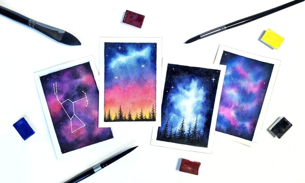 Watercolour Galaxy E-book by Miranda Balogh. Learn how to paint beautiful watercolour galaxies with vibrancy and transparency. Do watercolour paintings fade? Not if you use these tips and techniques.