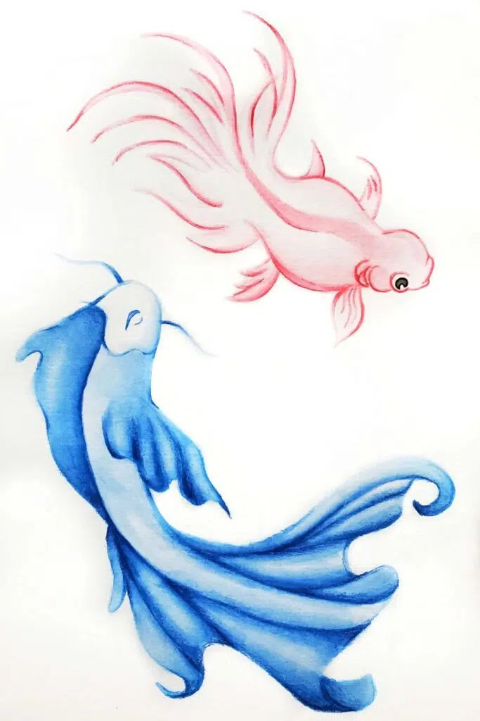 An artwork of a colourful watercolour fish. It was painted by Miranda Balogh using watercolour pencils.