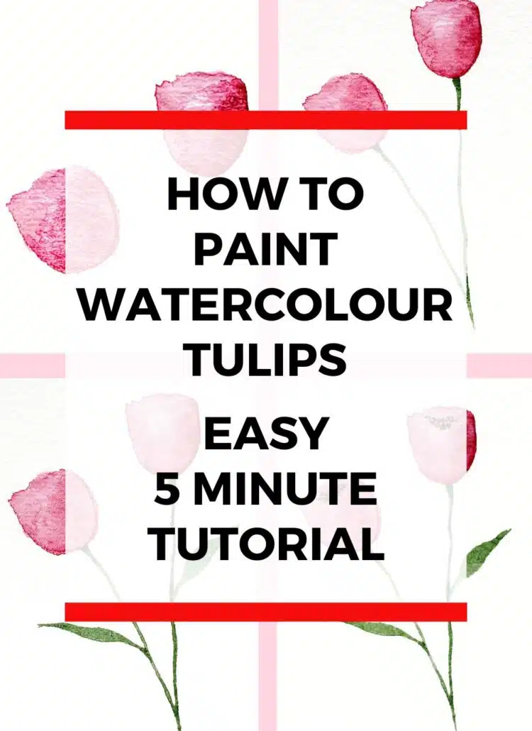 In this step-by-step tutorial, you learn how to paint watercolour tulips for beginners. Painting these beautiful spring flowers is easy, especially when you learn how to paint a tulip in watercolours by using a minimalist watercolour style. By the time you’ve finished this tutorial, you’ll have the ability to paint lovely watercolour tulips in only 5 minutes!