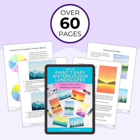 This watercolour e-book teaches you how to paint 7 easy watercolour landscapes. Follow these step-by-step tutorials to create a collection of watercolour landscape paintings!