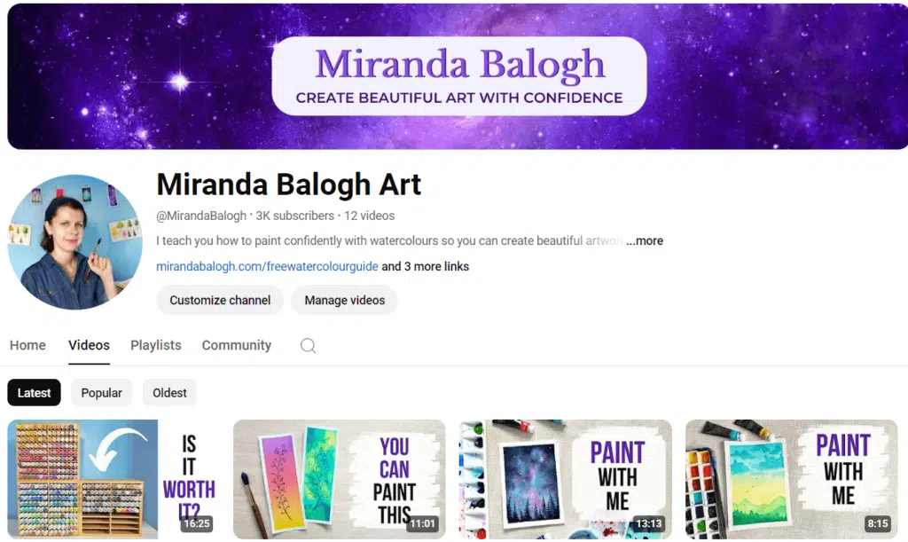 Check out my art channel on YouTube titled Miranda Balogh Art so that you can watch fun art videos and feel inspired to make art today!