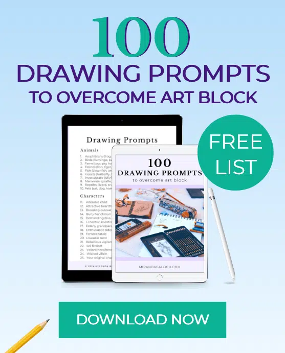 Get 100 drawing and painting prompts to overcome art block. If you're in a creative rut or you have a fear of the blank page, these creative prompts will help you unlock your imagination so you can reclaim your creativity and start creating art again.